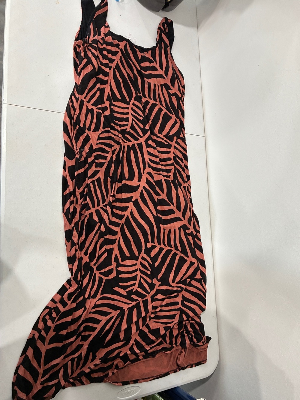 Soma WKND Soft Jersey Maxi Bra Dress Burnt Orange Black Abstract Leaf Print